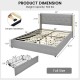 Full size upholstered bed frame in silver with tufted headboard and four rolling drawers for ample storage.