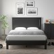 Queen size platform bed frame in black with high headboard and rubber wood legs, ideal for comfort and durability.