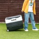 58-quart portable car refrigerator with wheels and handle, ideal for easy transportation during camping trips and.