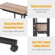 C-Shape mobile snack end table with storage shelves, durable metal frame, and four swivel wheels for easy movement.