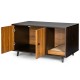 Modern brown cat litter box enclosure with double doors and divider, perfect for pet privacy and home decor.