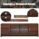 Walnut media entertainment TV stand with tempered glass doors, adjustable shelves, and cable management for organized.