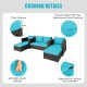 Cushion detail of the 5-piece patio furniture set, featuring thick turquoise cushions with smooth zippers for easy.