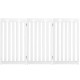White wooden freestanding pet gate with paw print design, 36 inches high, providing a stylish barrier for small dogs.