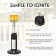 Portable tabletop propane patio heater in black, featuring an ignition switch and adjustable flame for outdoor warmth.
