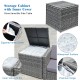 Gray storage cabinet with inner cover, waterproof surface, and zippered inner for added convenience in patio furniture.