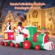 Santa Claus, snowman, and penguin on an 11.5 FT Christmas inflatable train, perfect for outdoor holiday displays.