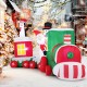 11.5 FT inflatable Christmas train with Santa Claus driving, illuminated for festive nighttime outdoor displays.