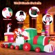 Christmas inflatable train featuring Santa Claus, snowman, and penguin, made of weather-resistant fabric for outdoor.