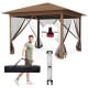 Pop-up canopy with mesh screen netting, 11.5 x 11.5 ft, brown, featuring one-person setup and included carrying bag.