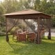 Pop-up canopy with mesh screen netting, brown, 11.5 x 11.5 ft, ideal for outdoor gatherings and sun protection.