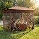 Pop-up canopy with mesh screen netting in brown, providing shaded space for outdoor gatherings and easy one-person.