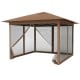Brown 11.5 x 11.5 FT pop-up canopy with mesh screen netting, featuring a one-hand lock system for easy setup.