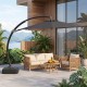 11 FT cantilever patio umbrella in gray with 360° rotation and tilt adjustment, perfect for outdoor shade.