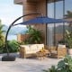 11 ft navy cantilever patio umbrella with a rustproof aluminum frame, 360° rotation, and tilt adjustment for optimal.