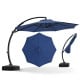 Navy 11 FT cantilever patio umbrella showcasing its polyester canopy and flexible tilt adjustment for versatile outdoor.