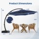 11 FT navy cantilever patio umbrella with base, featuring 360° rotation and tilt adjustment for optimal shade.