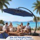 11 FT navy cantilever patio umbrella with 360° rotation and tilt adjustment, ideal for outdoor gatherings and shade.