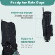 Zippered rain hood and umbrella holder on the golf bag, designed for protection and convenience on rainy days.