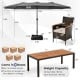 15-foot double-sided patio umbrella with a sturdy base, ideal for providing shade in outdoor dining settings.
