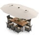11-piece patio dining set featuring a large acacia wood table, 8 chairs, and a 15 ft double-sided umbrella for outdoor.