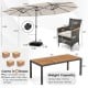 11-piece patio dining set featuring a 15 ft double-sided umbrella, gray PE rattan chairs, and acacia wood table for.