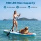 11' inflatable stand-up paddle board in blue with textured EVA deck, 350 lbs capacity, ideal for family fun and pets.