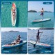 11' inflatable stand-up paddle board in blue, ideal for relaxing, yoga, fishing, and paddling on water.