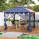11x11 feet pop-up gazebo tent with blue mesh screens, double vented roof, perfect for outdoor gatherings and shade.