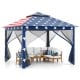 11x11 feet blue pop-up gazebo tent with mesh screens, perfect for outdoor shade and protection from insects.