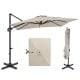 Beige 11 x 9 FT cantilever patio umbrella with 360° rotation and easy tilt adjustment for outdoor shade.