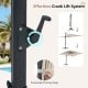 Cantilever patio umbrella crank lift system with 360° rotation and beige fabric for easy outdoor shade adjustment.