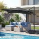 Gray 11 x 9 FT cantilever patio umbrella with 360° rotation, easy tilt adjustment, and sturdy aluminum pole for outdoor.