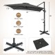 11 x 9 FT gray cantilever patio umbrella with 360° rotation and easy tilt adjustment for outdoor shade.