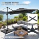 Gray 11 x 9 FT cantilever patio umbrella with 360° rotation, featuring a double-tier vented canopy for stability.