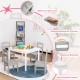 Kids 5-piece table and chair set in white, featuring smooth waterproof surfaces and safe rounded corners for playroom.