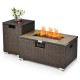 32-inch propane rattan fire pit table set with side table, 40000 BTU heat, ideal for outdoor gatherings and dining.