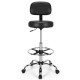 Swivel drafting chair in black with adjustable height, foot ring, and backrest for ergonomic support during long work.