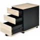 3-drawer mobile file cabinet in black and wood finish, featuring smooth slides and 360° swivel wheels for easy mobility.