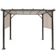 Metal frame patio shelter with beige polyester canopy, adjustable sides, ideal for outdoor gatherings and shading.