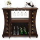 Rolling buffet sideboard in walnut finish with wine rack for 12 bottles, glass holders, and ample storage space.