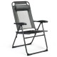 Adjustable gray folding chair with headrest, made of steel and oxford fabric, perfect for patio and outdoor relaxation.