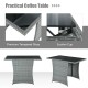 Close-up of the smooth tempered glass tabletop on a patio rattan coffee table, featuring a sturdy anti-rust steel frame.