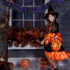 Pre-lit Halloween garland with 50 purple LED lights, featuring a black design for festive decoration and flexible.