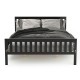 Queen wood platform bed with headboard in black, featuring solid wood frame and spacious under-bed storage for.