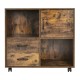 Mobile file cabinet in brown with open compartments, drawers, and wheels for easy movement, perfect for office or home.
