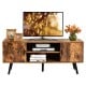 Rustic brown industrial TV stand with storage cabinets, suitable for TVs up to 55", featuring two-tier shelves and.