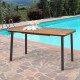 Acacia wood patio dining table with umbrella hole, perfect for outdoor gatherings, supporting up to 170 lbs.