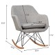 Gray accent upholstered rocking armchair with beech wood legs and steel construction, ideal for living room relaxation.