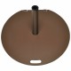 Round 50 lbs umbrella base stand with wheels, solid metal frame, designed for stability and mobility in outdoor.